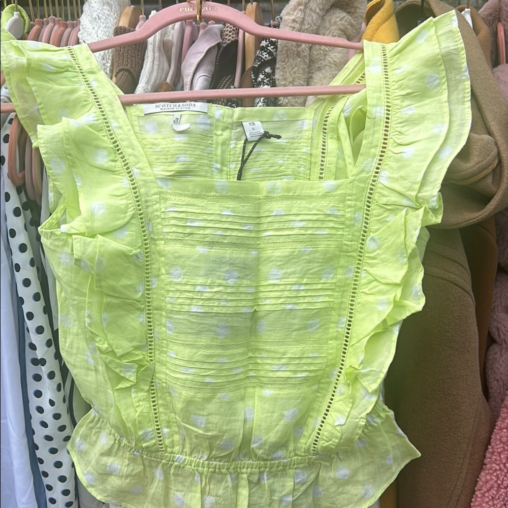 Scotch & Soda Yellow Green Ruffled Smocked Blouse